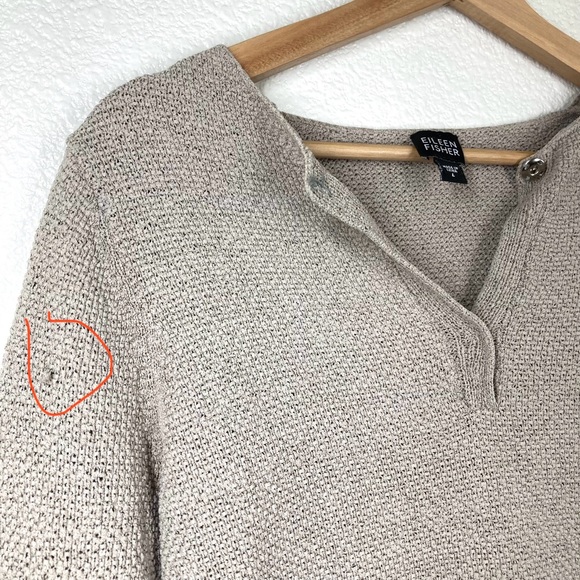 Eileen Fisher Silk Blend Knitted Ivory Sweater Women's Large Long Sleeves V neck - Picture 7 of 16